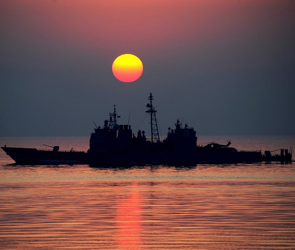 sunset, ship, water